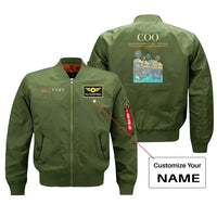 Thumbnail for Cadjehoun Airport (COO) design on green bomber jacket with custom name patch
