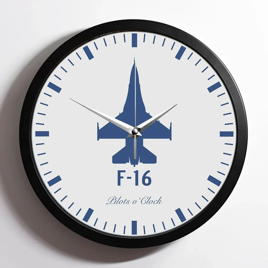 Fighter Jet 16 aviation design on premium wood and metal wall clock.