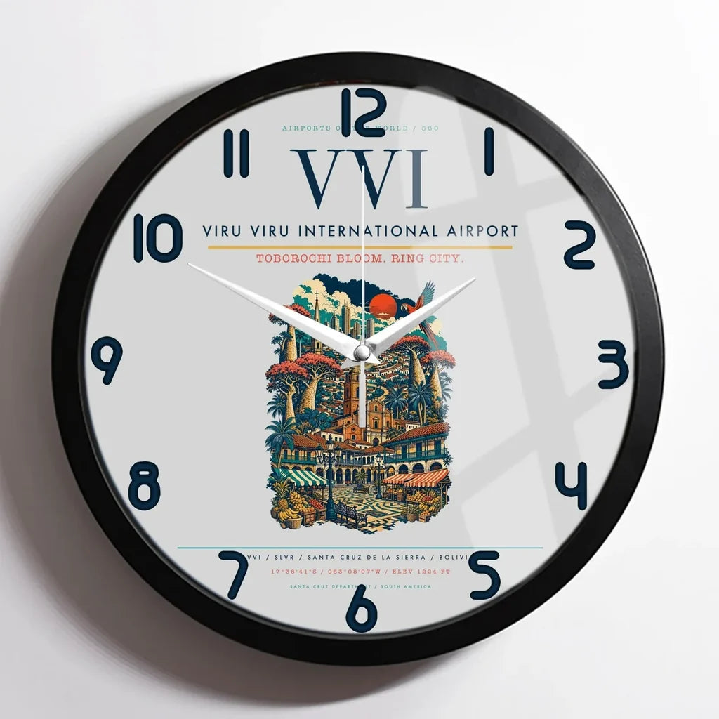 Viru Viru International Airport VVI Wall-Clock Framed - Light Gray