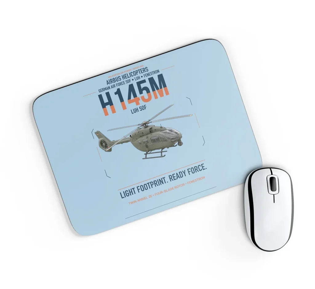 Airbus Helicopters H145M LUH SOF design on light blue rectangle mouse pad
