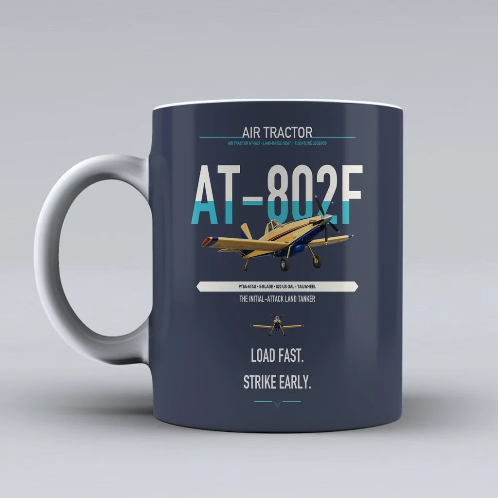 Air Tractor AT-802F design on dark blue ceramic mug, double-side print