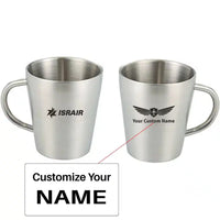 Thumbnail for Israir Airlines Stainless Steel Coffee mug, Silver+Name