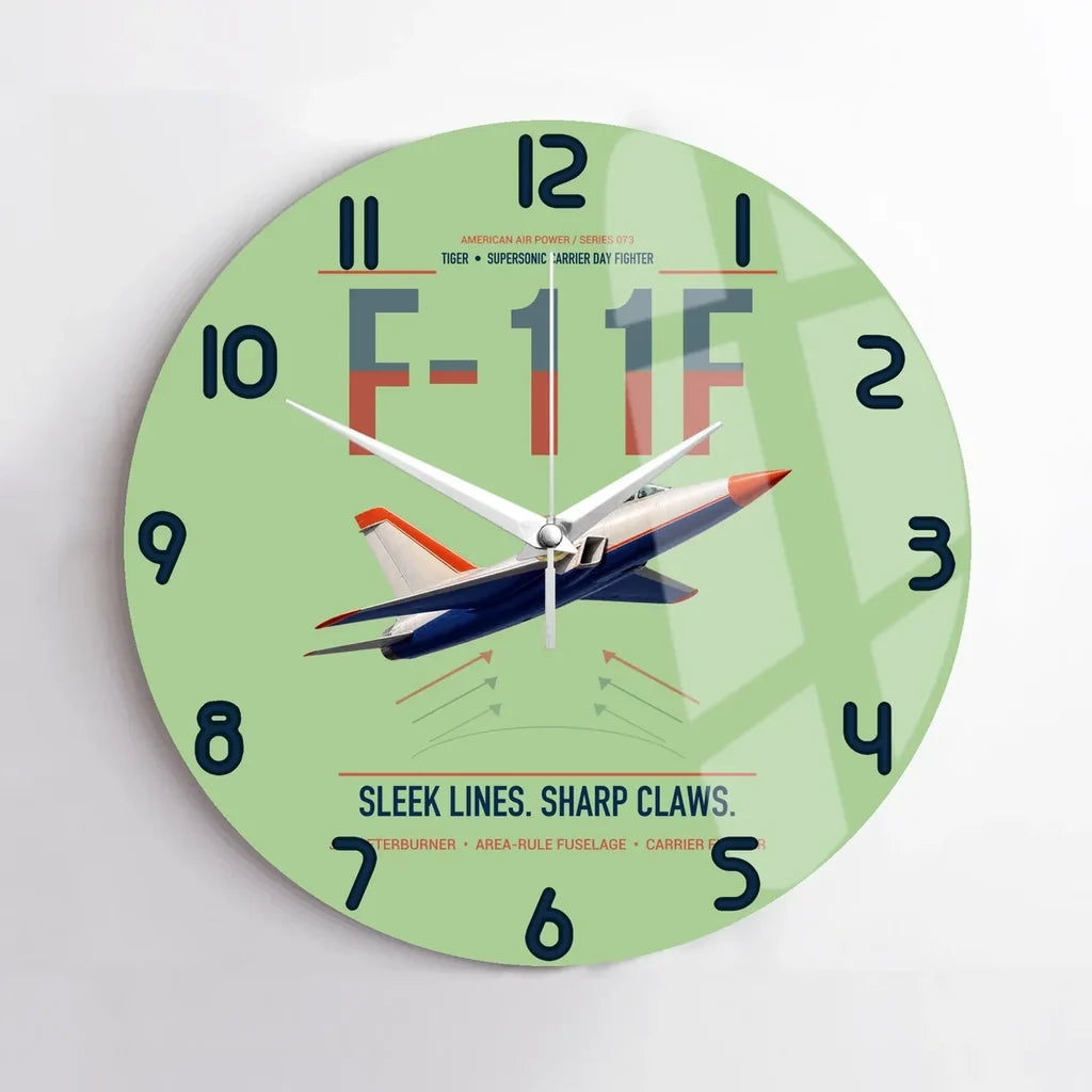 F-11F Tiger design on light green no frame wall clock