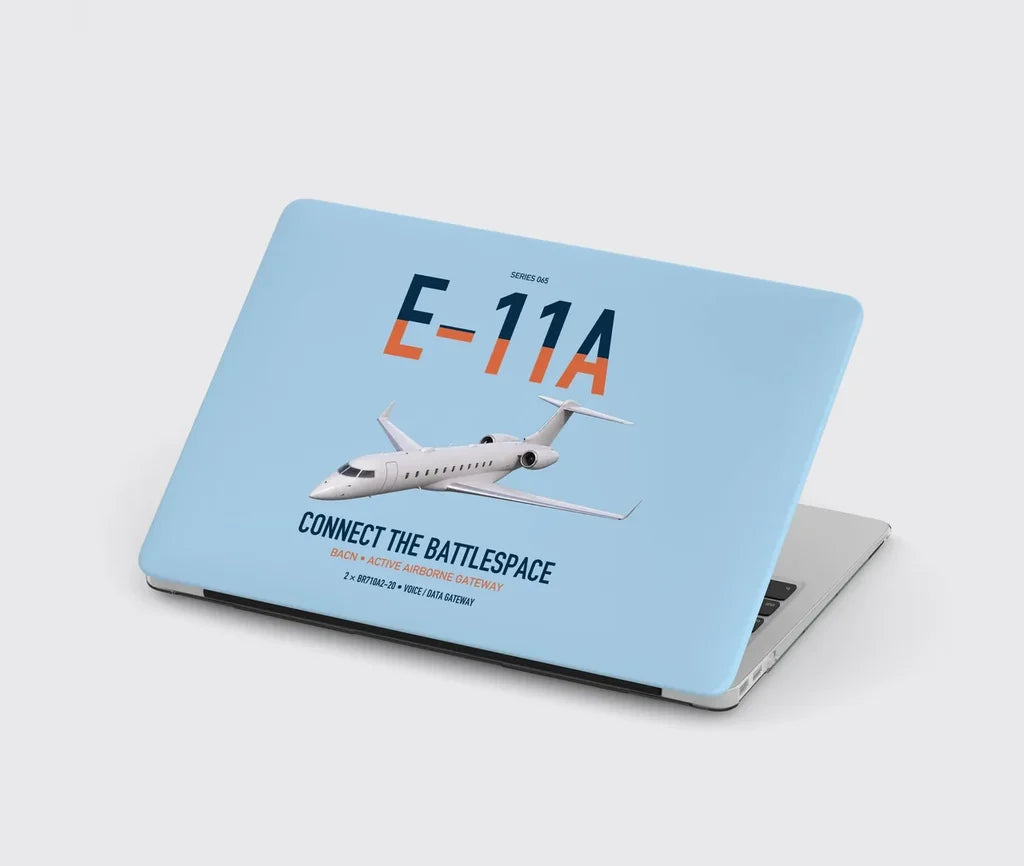 E-11A BACN design on light blue MacBook case