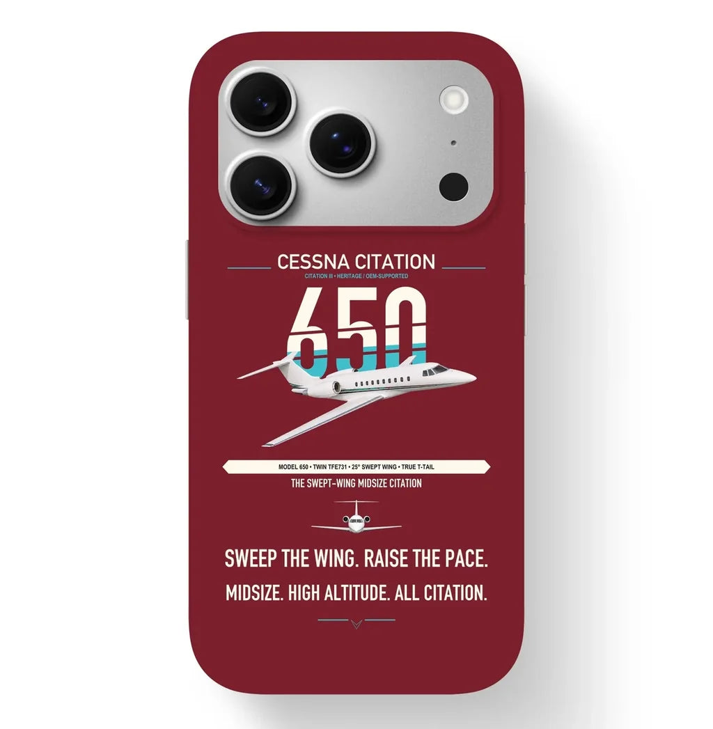 Cessna Citation 650 - Citation III design on dark red magsafe iphone case, for iPhone 17 Pro