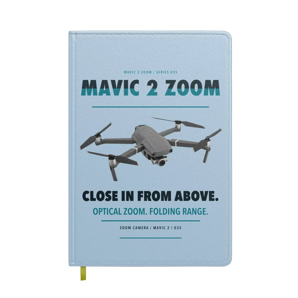 DJI Mavic 2 Zoom design on light blue notebook