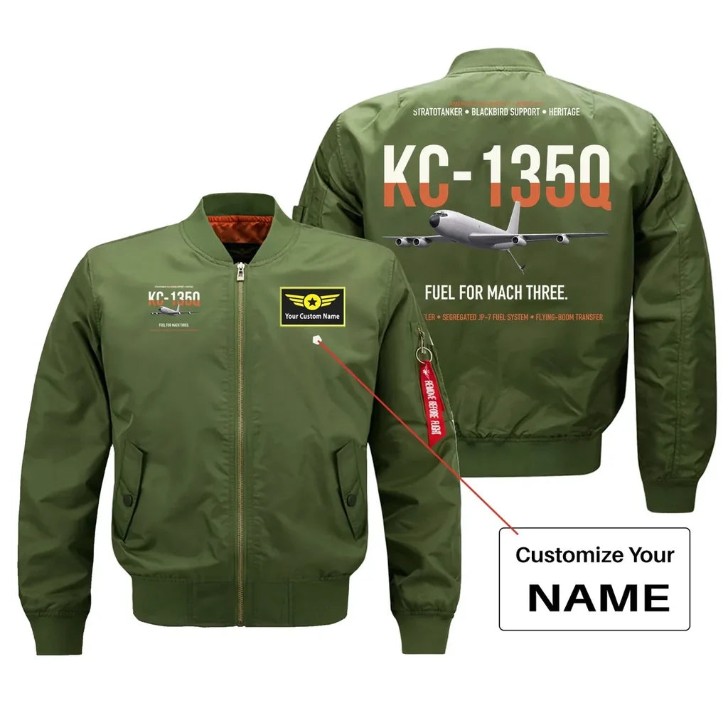 KC-135Q Blackbird Tanker design on green+name bomber jacket, double-side print