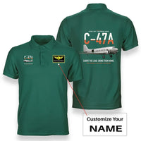 Thumbnail for C-47A Skytrain design on green+name double-side polo t-shirt, double-side print
