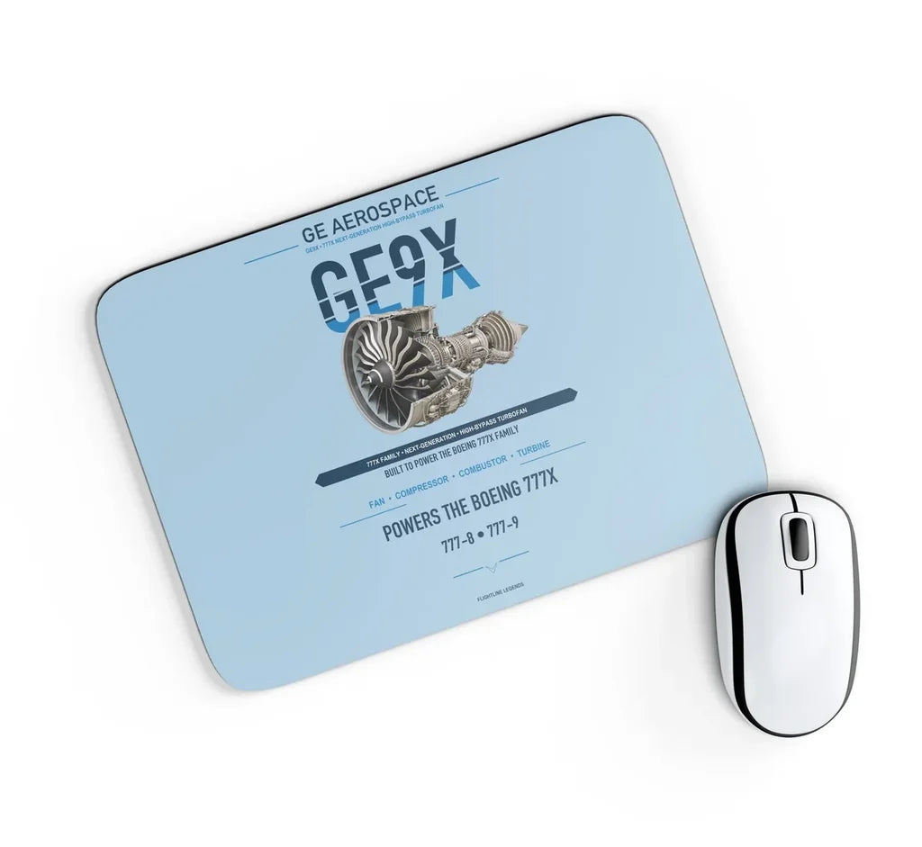GE9X design on light blue rectangle mouse pad