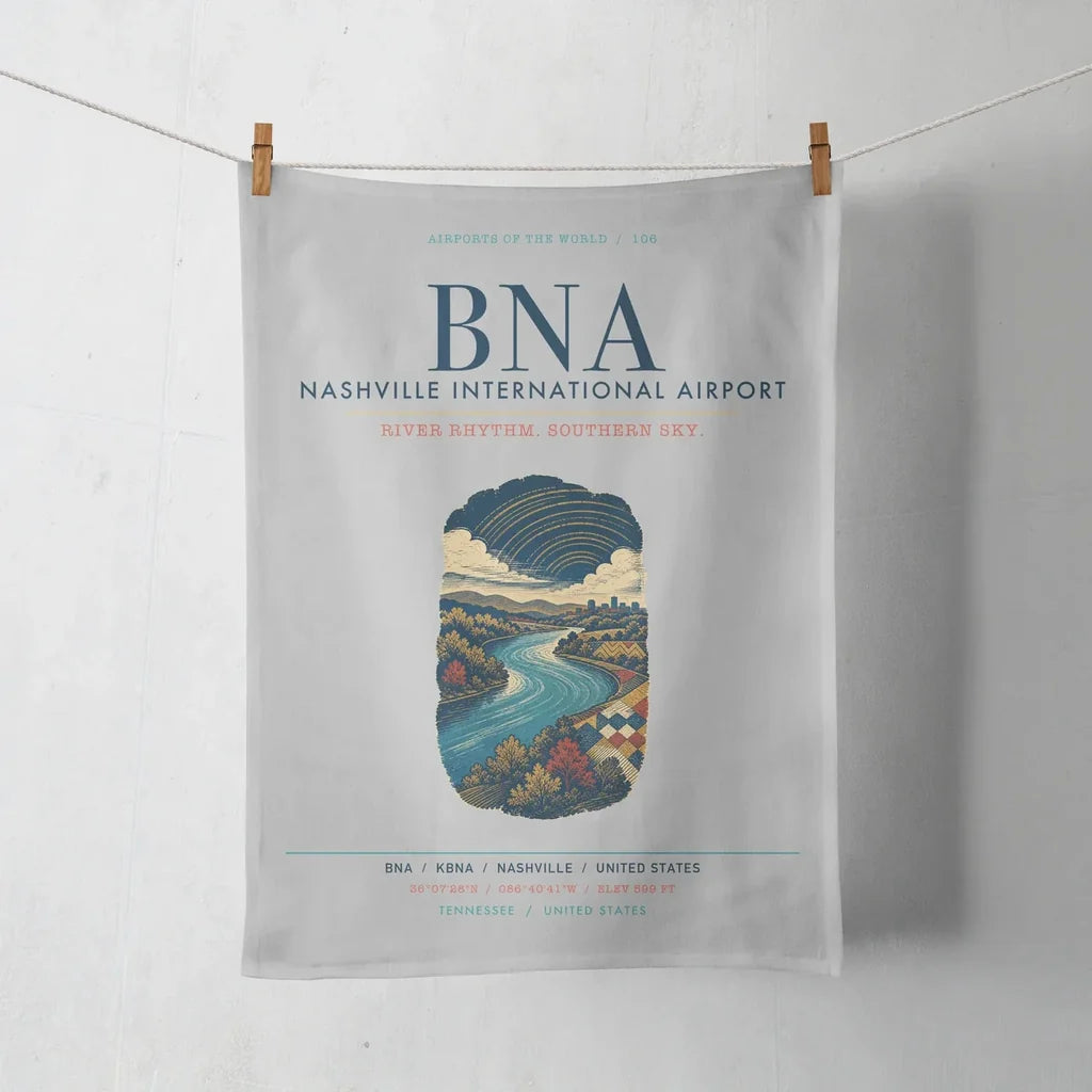 Nashville International Airport (BNA) design on light gray towel