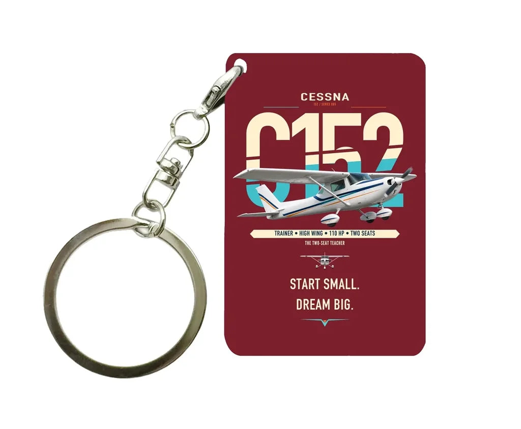 Cessna 152 design on dark red designed key chain, double-side print
