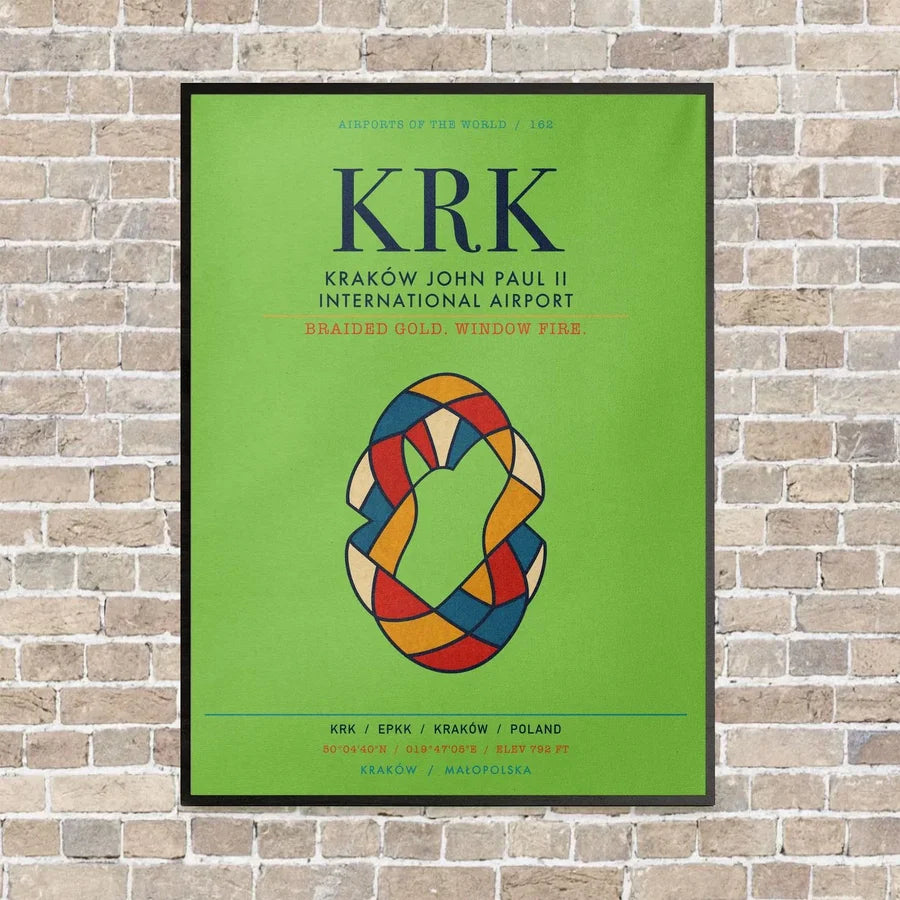 Kraków John Paul II International Airport KRK vertical canvas print - framed - light green background