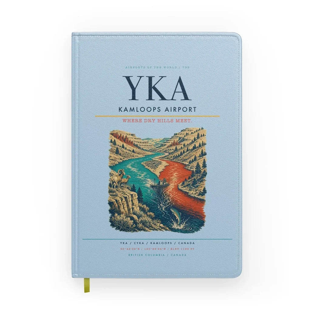 Kamloops Airport (YKA) design on light blue notebook