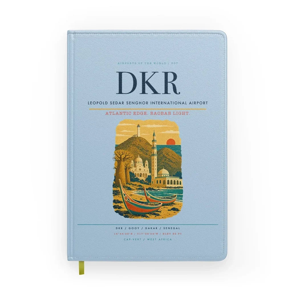 Leopold Sedar Senghor International Airport (DKR) design on light blue notebook