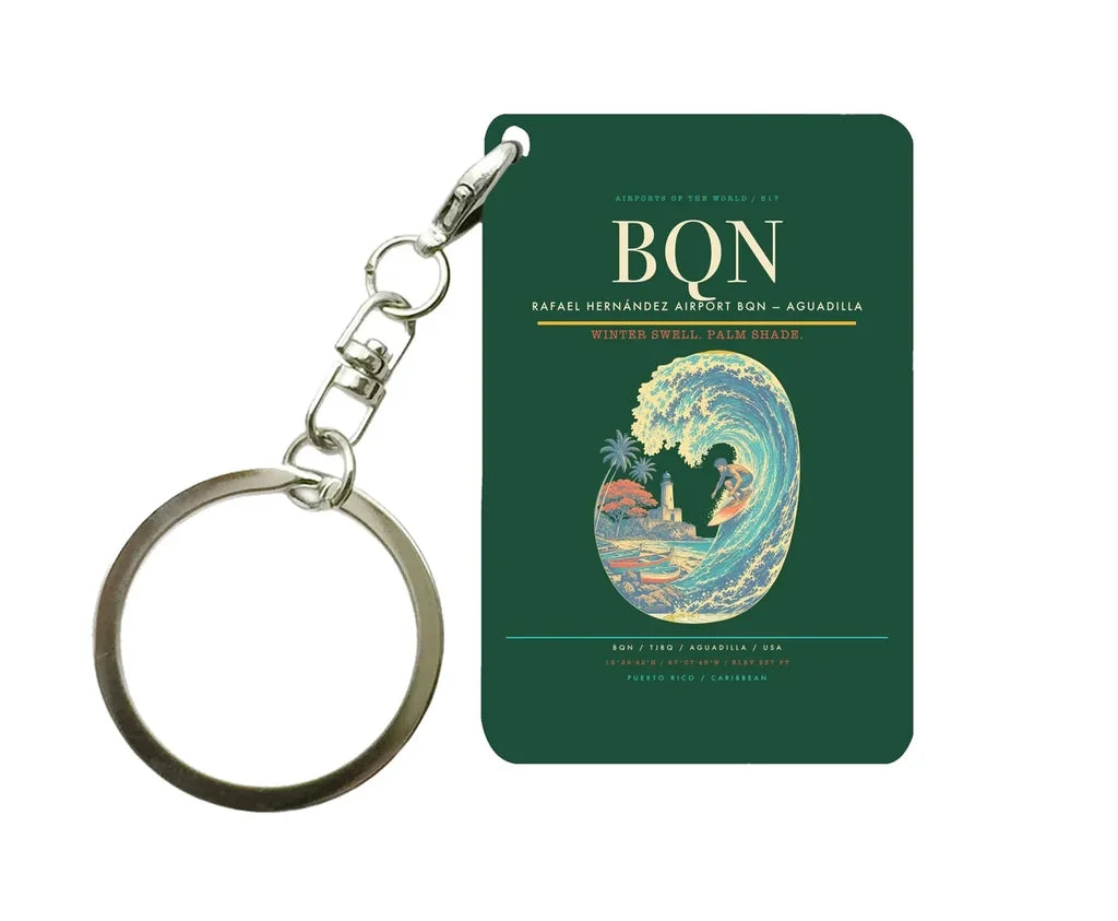 Rafael Hernández Airport (BQN) design on dark green key chain