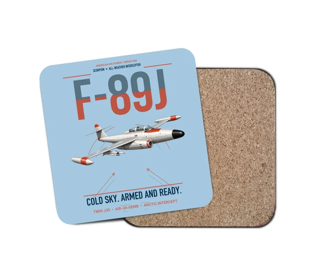 F-89J Scorpion design on light blue 1 piece coaster