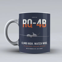 Thumbnail for RQ-4B Global Hawk design on dark blue ceramic mug, double-side print