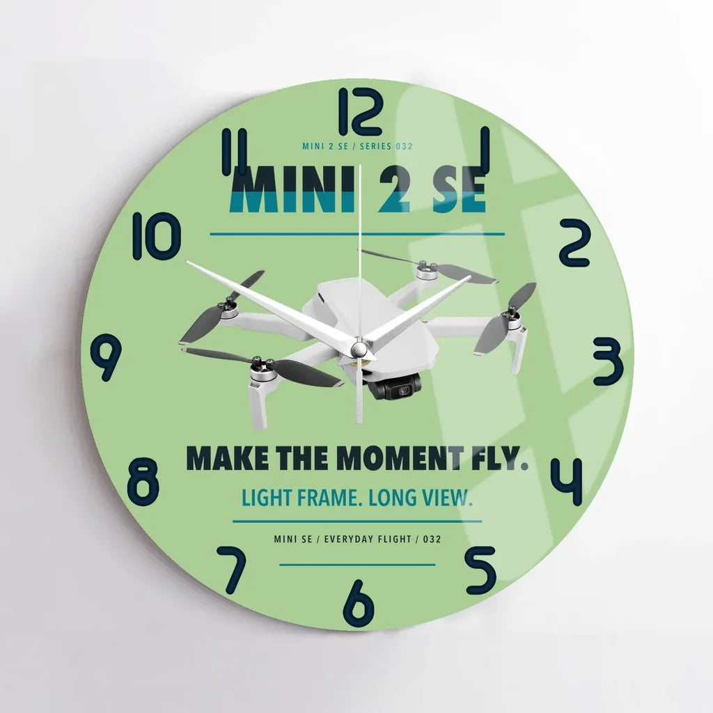 DJI Mini 2 SE design on light green no frame wall clock