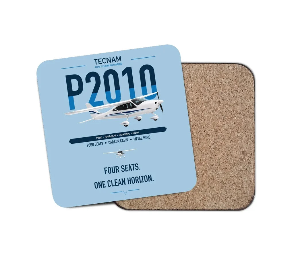 Tecnam P2010 design on light blue 1 piece coaster