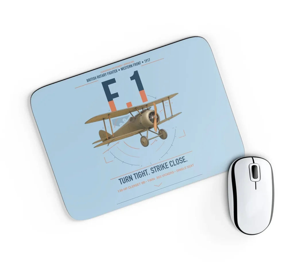 Sopwith Camel F.1 design on light blue rectangle mouse pad