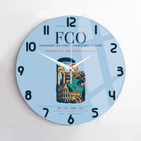 Thumbnail for Rome Leonardo da Vinci Fiumicino Airport (FCO) design on light blue no frame wall clock