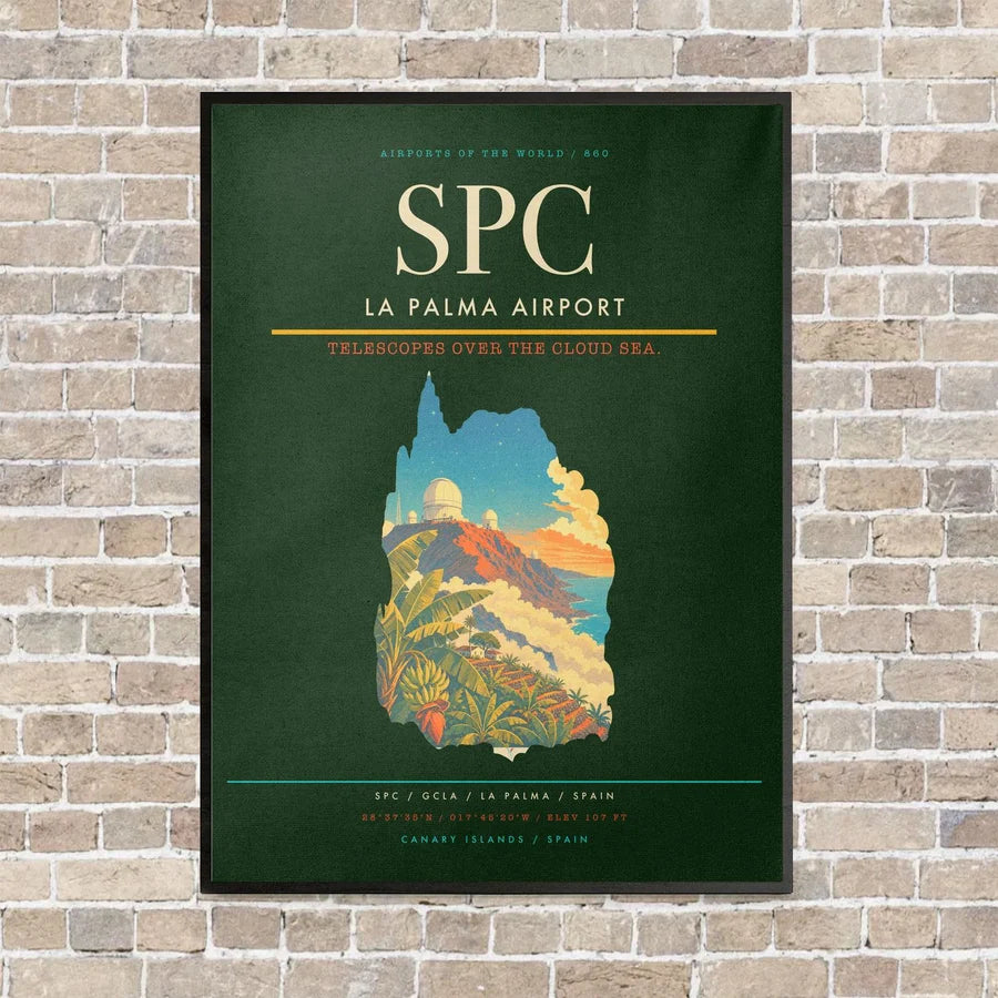 La Palma Airport SPC vertical canvas print - framed - dark green background