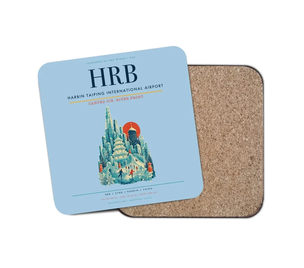 Harbin Taiping International Airport (HRB) design on light blue 1 piece coaster