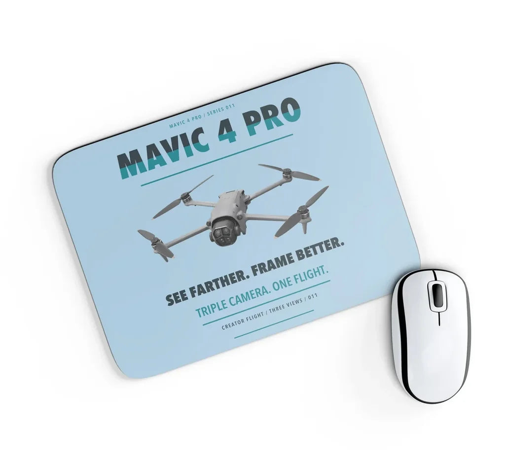DJI Mavic 4 Pro design on light blue rectangle mouse pad