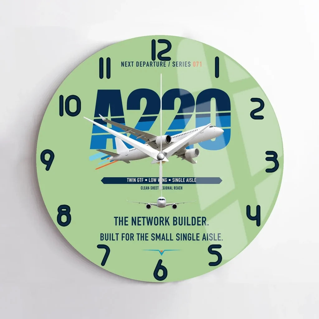 Airbus A220-300 design on light green no frame wall clock