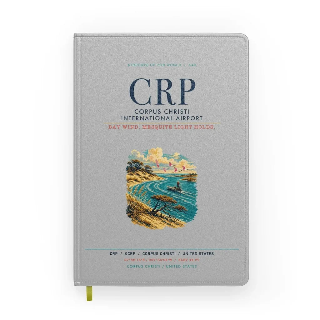 Corpus Christi International Airport (CRP) design on light gray notebook