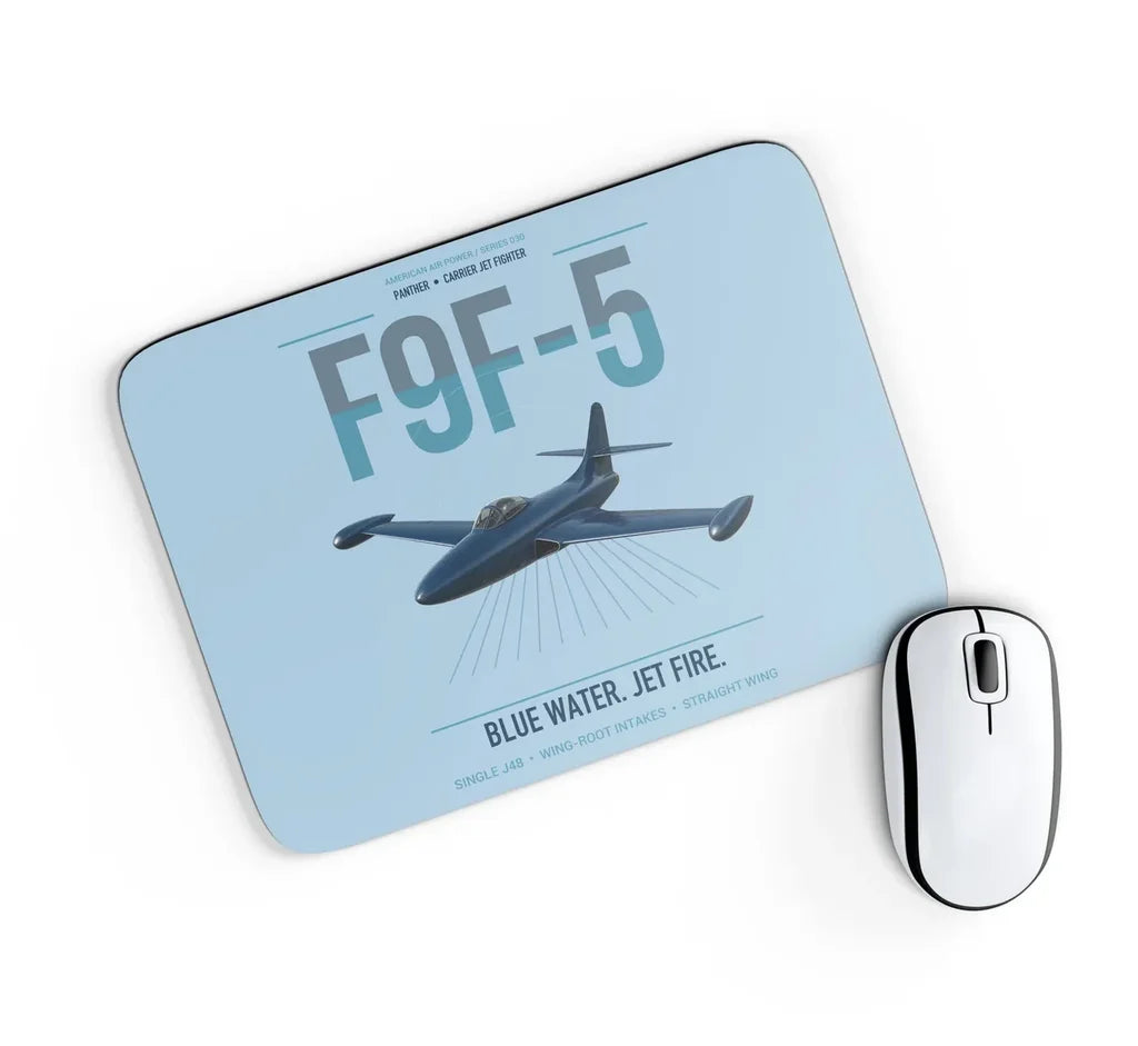 F9F-5 Panther design on light blue rectangle mouse pad