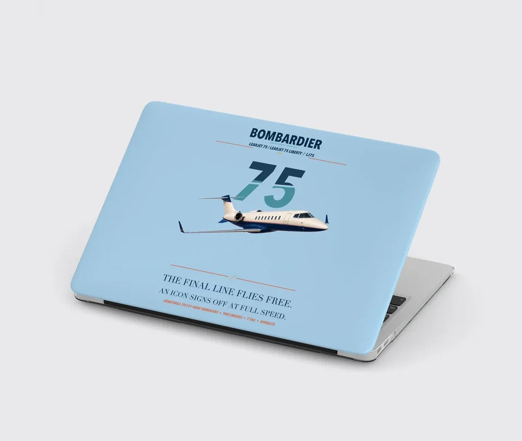 Bombardier Learjet 75 Liberty design on light blue MacBook case