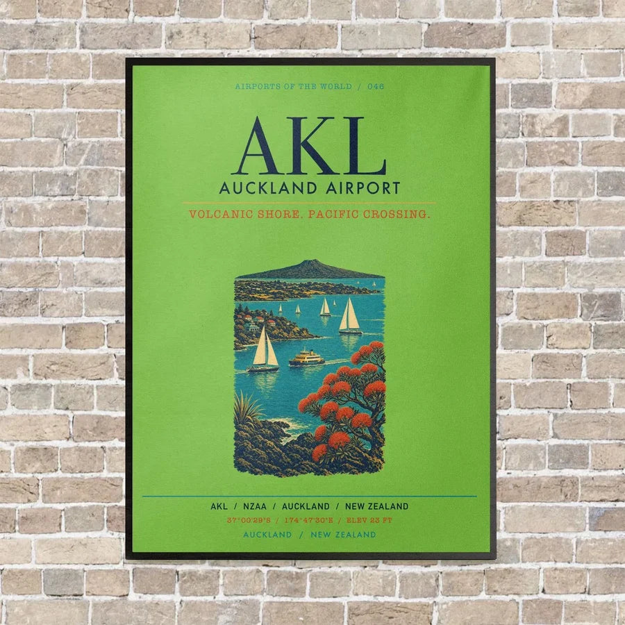 Auckland Airport AKL vertical canvas print - framed - light green background