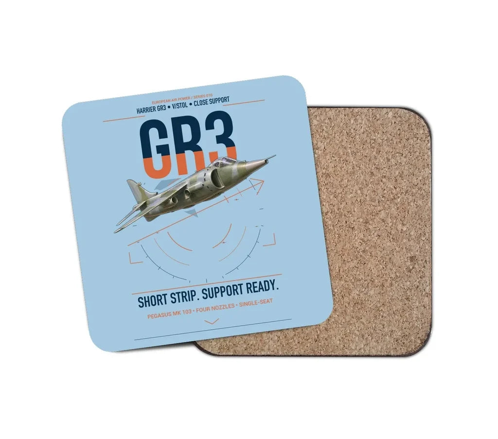 Hawker Siddeley Harrier GR3 design on light blue 1 piece coaster