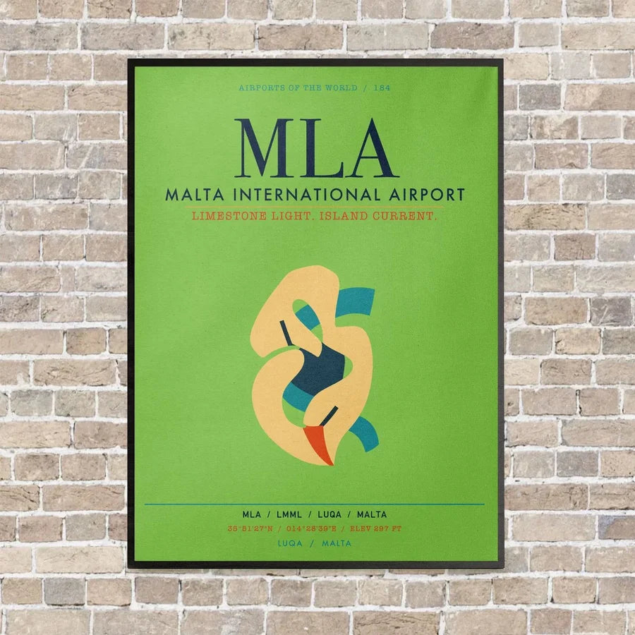 Malta International Airport MLA vertical canvas print - framed - light green background
