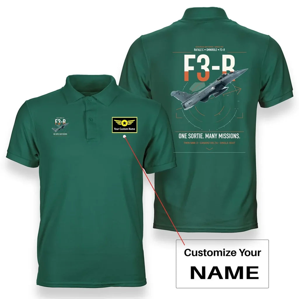 Dassault Rafale C — F3-R standard design on green+name double-side polo t-shirt, double-side print