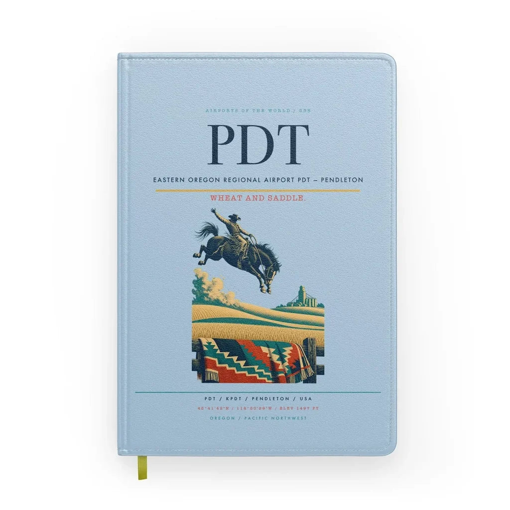 Eastern Oregon Regional Airport (PDT) design on light blue notebook