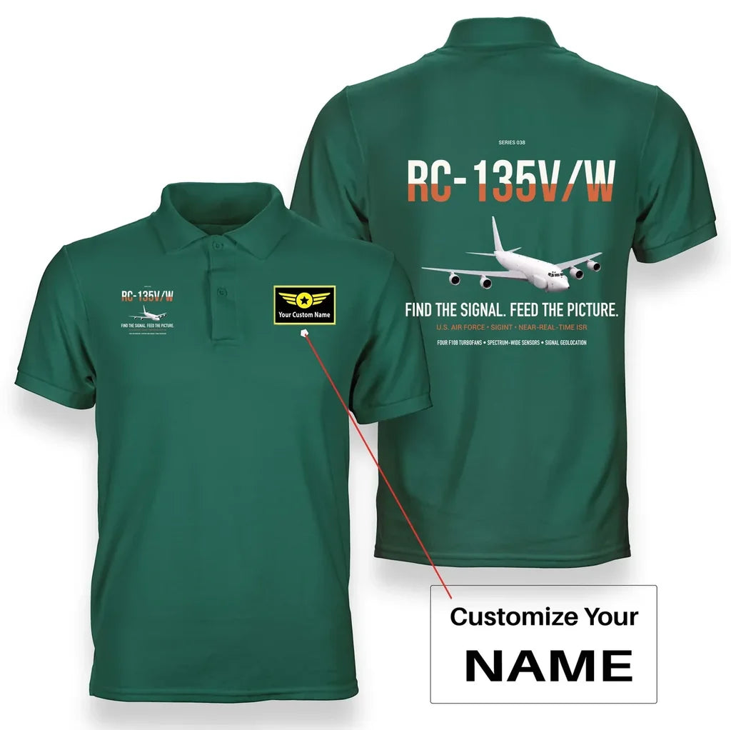 RC-135V W Rivet Joint design on green+name double-side polo t-shirt, double-side print