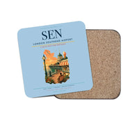 Thumbnail for London Southend Airport (SEN) design on light blue 1 piece coaster