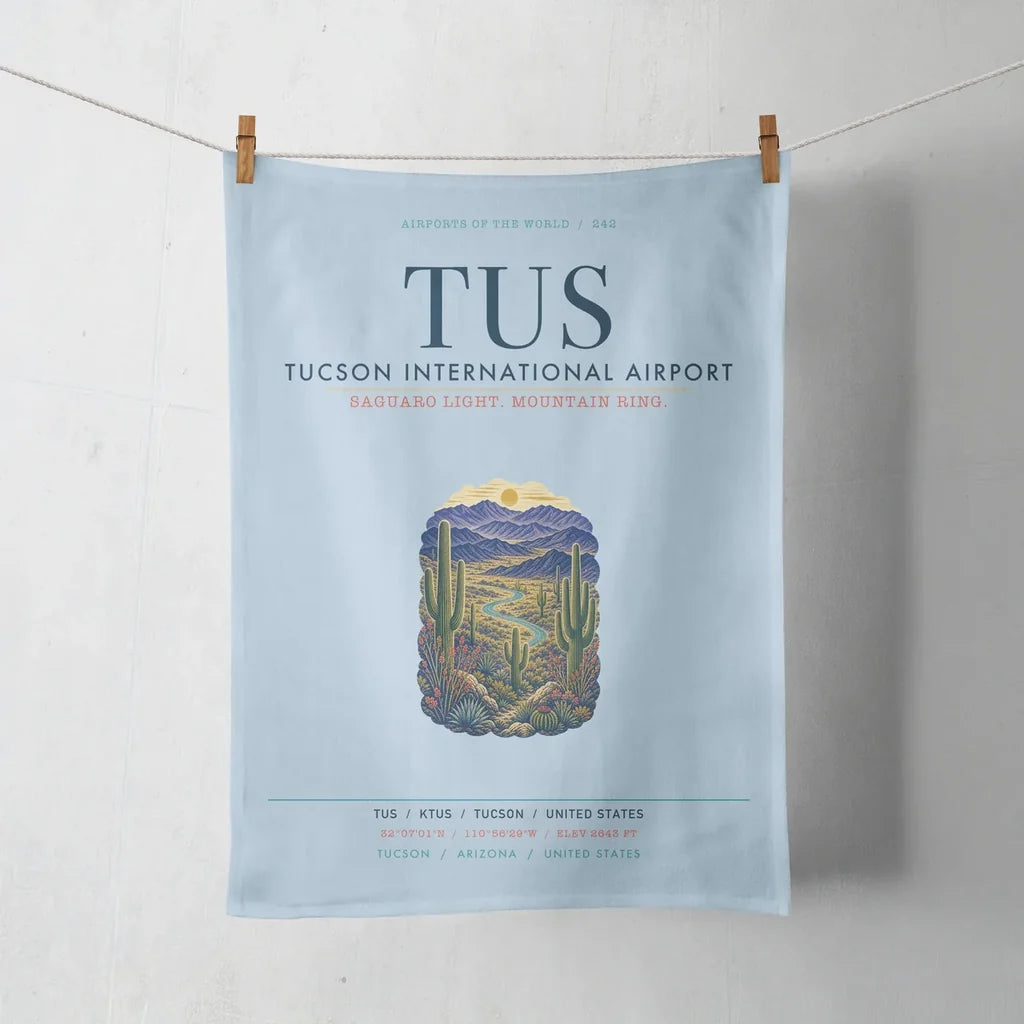 Tucson International Airport (TUS) design on light blue towel