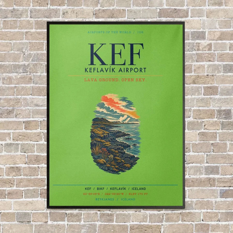Keflavík Airport KEF vertical canvas print - framed - light green background
