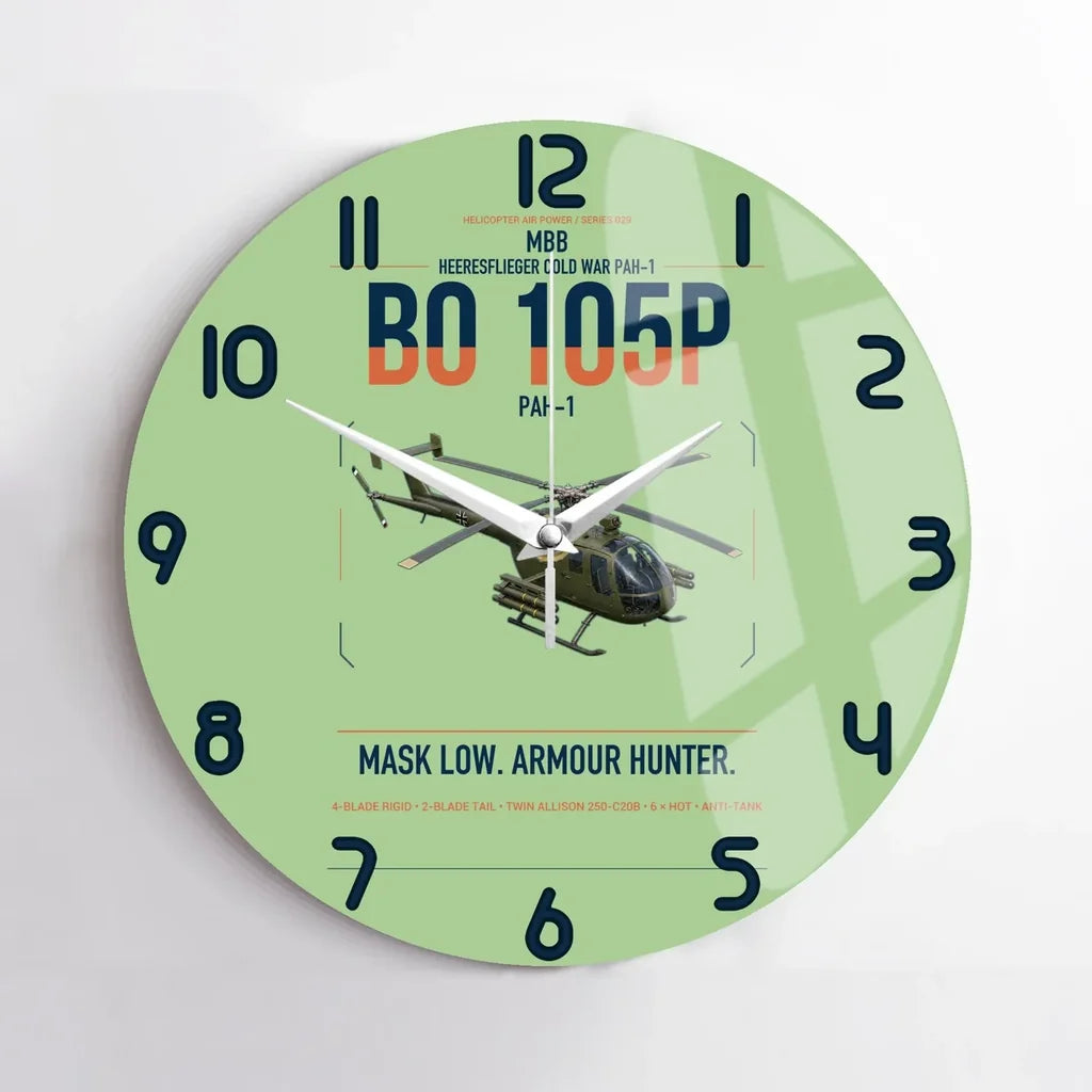 MBB BO 105P PAH-1 design on light green no frame wall clock