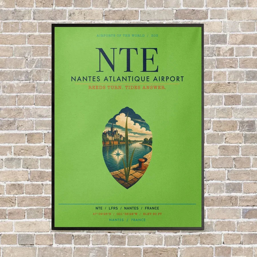 Nantes Atlantique Airport NTE vertical canvas print - framed - light green background