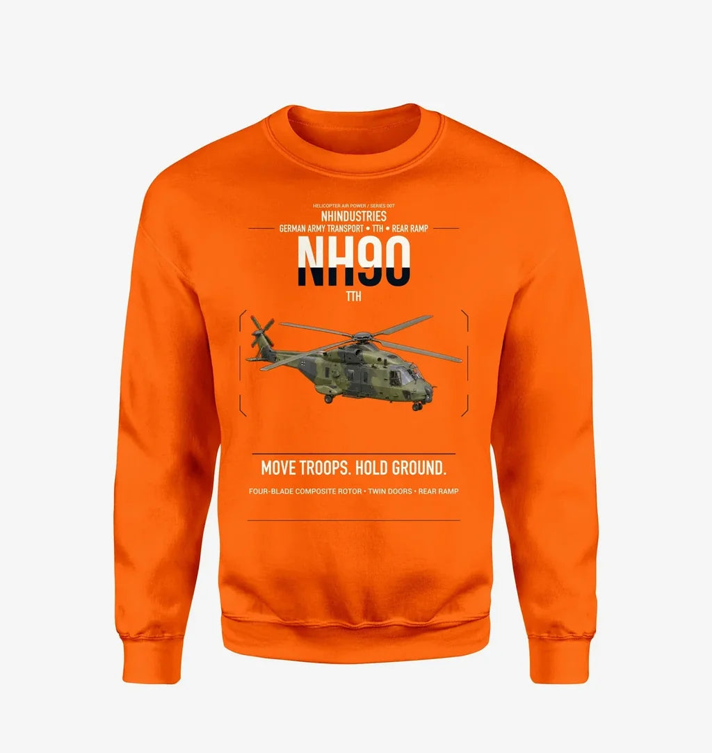 NHIndustries NH90 TTH design on orange sweatshirt