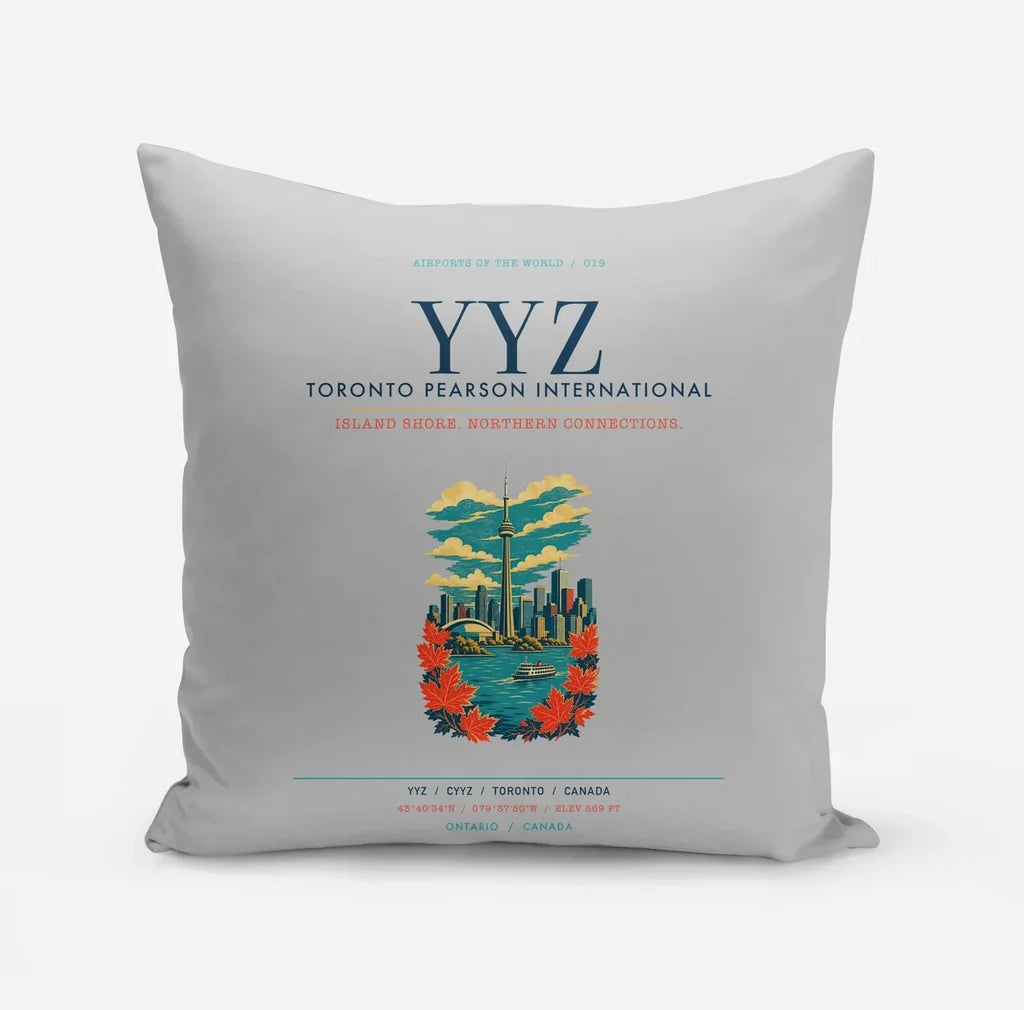 Toronto Pearson International Airport (YYZ) design on light gray pillow