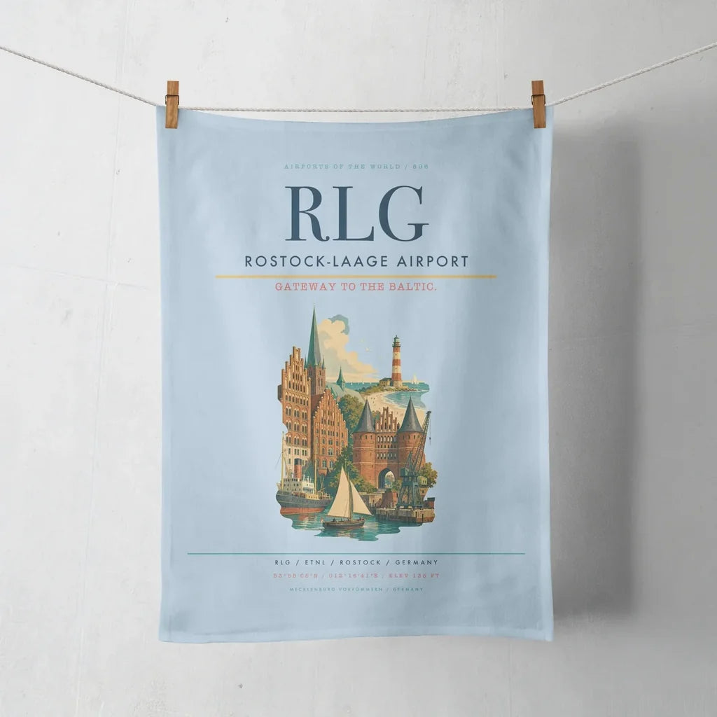 Rostock-Laage Airport (RLG) design on light blue towel