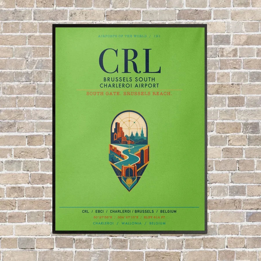 Brussels South Charleroi Airport CRL vertical canvas print - framed - light green background