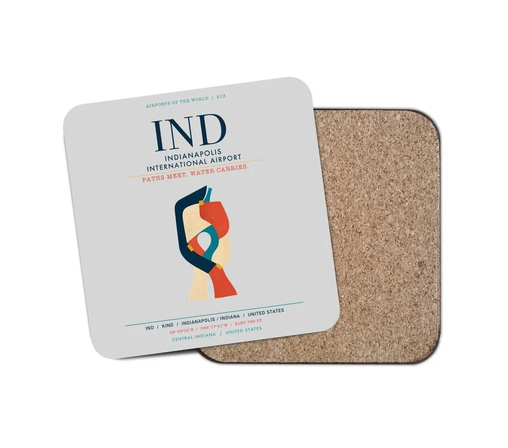Indianapolis International Airport (IND) design on light gray 1 piece coaster