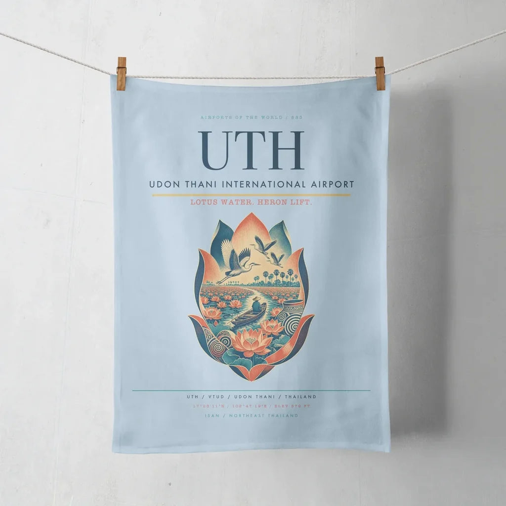 Udon Thani International Airport (UTH) design on light blue towel