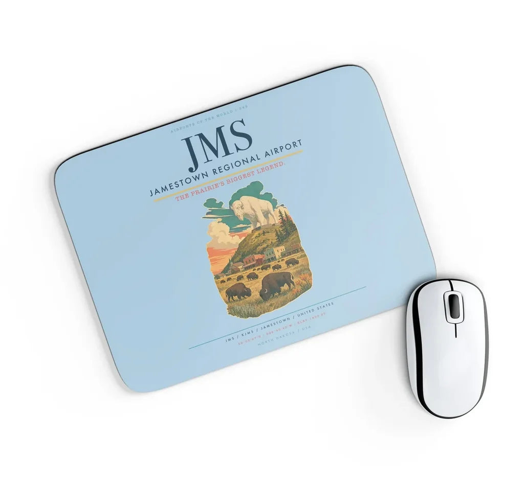 Jamestown Regional Airport (JMS) design on light blue rectangle mouse pad